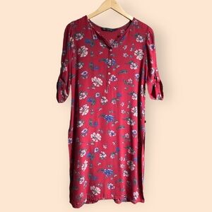 Avaasa Floral Kurta Tunic Top Roll Sleeves Long Length Shirt Slit Sides Women M